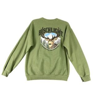 Brew City Busch Light Hunting Crewneck Sweatshirt Green Deer Outdoors M Mens